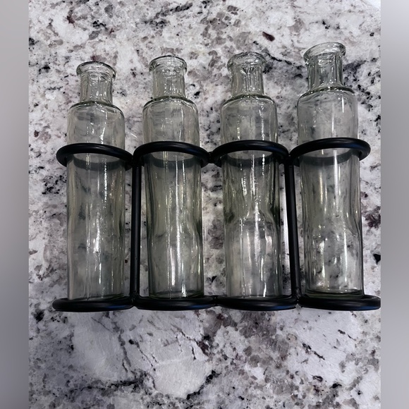 Vintage Propagation Planter
Station. Four Bottle Bud Vases with Metal Stand. - Picture 3 of 6